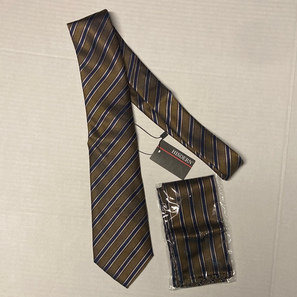 Hisdern Long Brown Striped Men's Tie Set